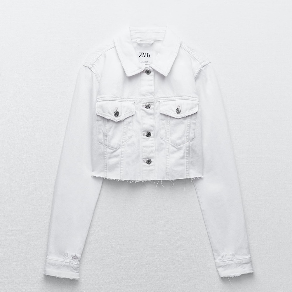 Zara White Cropped Jean Jacket